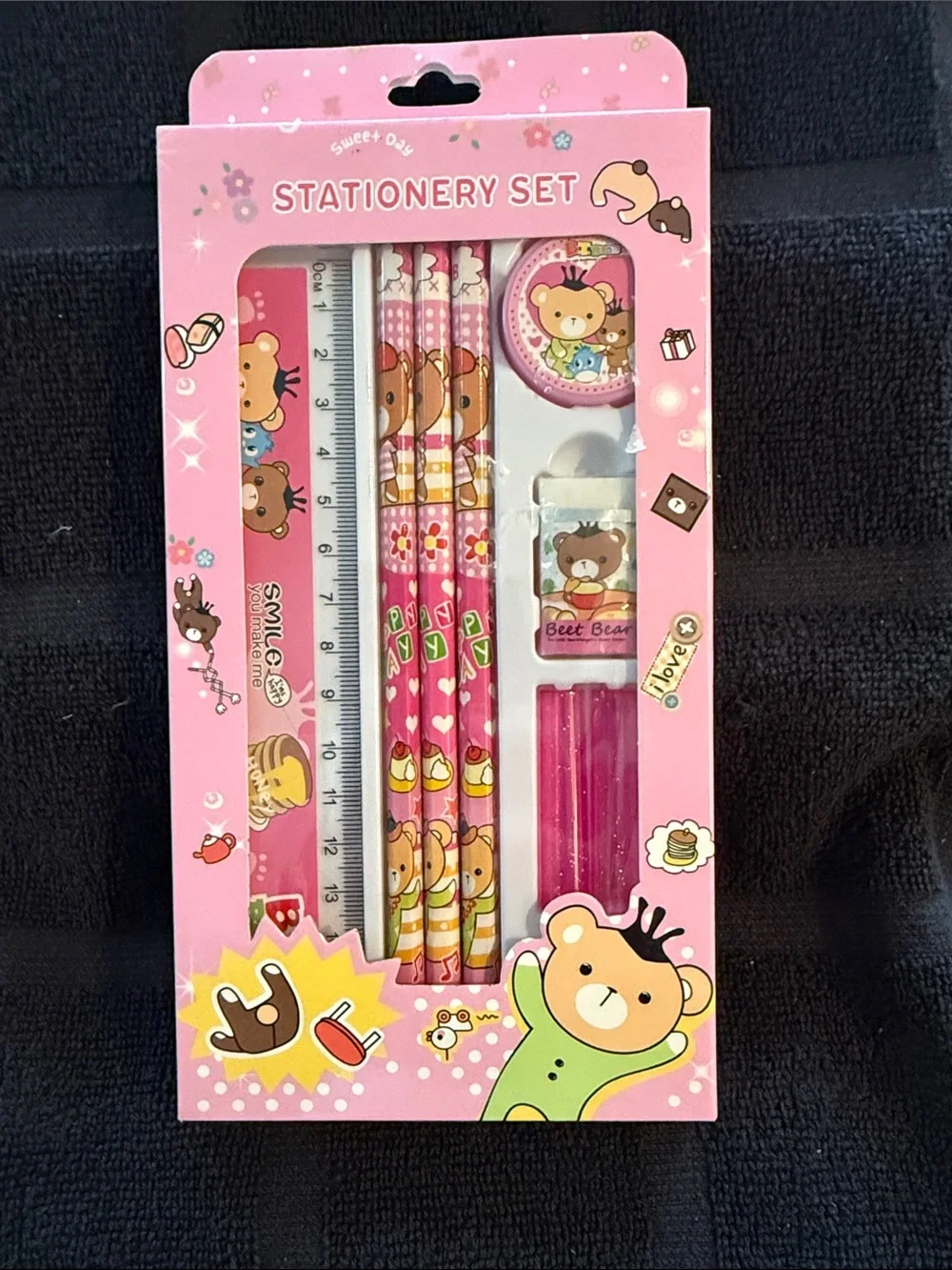 Pink Bear Kids Stationery Set - Cute School Supplies